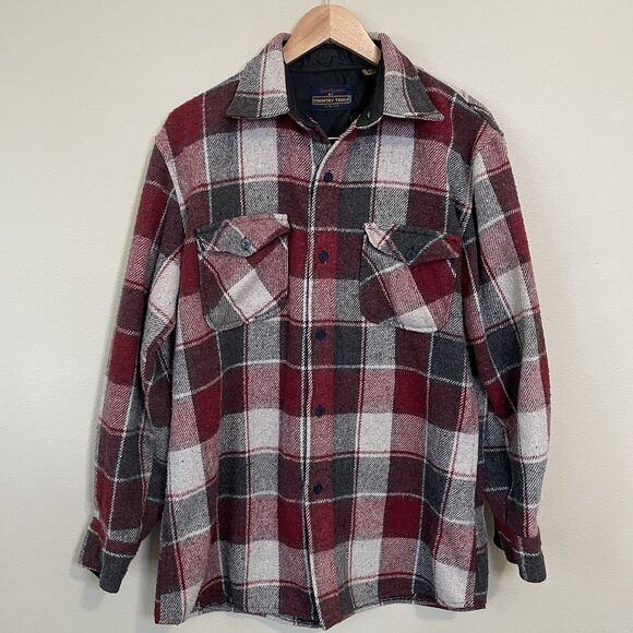 Sportswear by Country Touch Other - Vintage 90s Sportswear by Country Touch Wool Linen Red Flannel Plaid Mens L